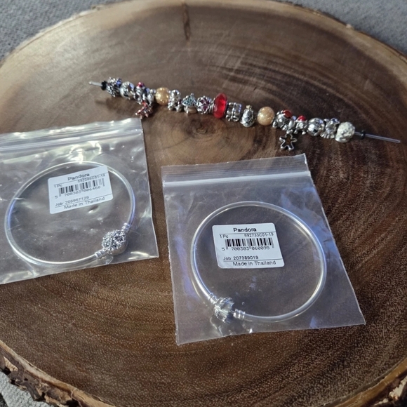 Pandora Christmas Themed 18 Charms With 2 Bracelets Set Size 7.5 - Picture 1 of 11
